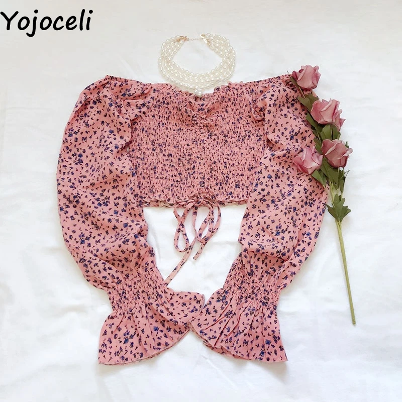 Блузка Yojoceli в стиле бохо Женская с длинным рукавом Пляжная рубашка принтом