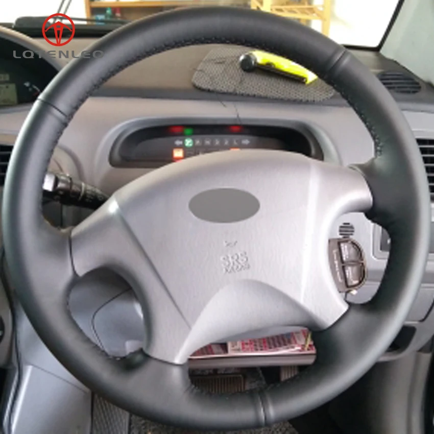 

LQTENLEO Black Genuine Leather DIY Hand-stitched Car Steering Wheel Cover for Hyundai Tucson 2006-2014 Matrix