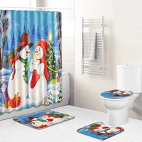 christmas shower curtain waterproof entrance doormat bathroom for bath anti slip rug home 4pcs set toilet seat cover floor mat