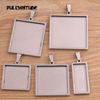 2pcslot silver color color 5 styles stainless steel square cabochon base setting diy blank pendant tray for necklace making
