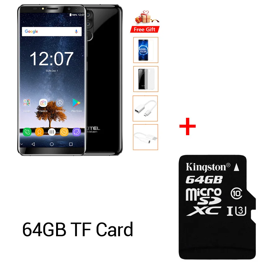 OUKITEL K6 18:9 полный дисплей разблокировка лица 6,0 ''FHD 6 ГБ ОЗУ 64 Гб ПЗУ MT K6 763 Восьмиядерный 21 МП 4 камеры 6300 мАч NFC мобильный телефон - Цвет: Black N 64GB Card