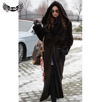 bffur winter fur coat women 120 cm long real mink fur coats with big hood natural mink fur jackets luxury overcoats plus size