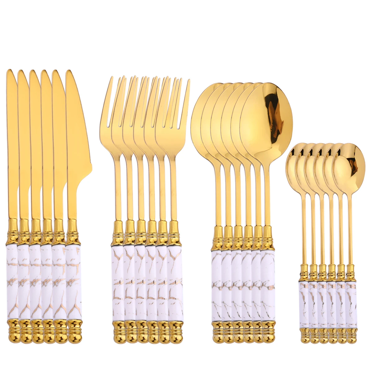 

White Gold Ceramic Tableware 304 Stainless Steel Fork Spoon Knife Set Vintage Cutlery Set Dinner Dinnerware Set Free Shipping