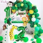 FENGRISE зеленые фольгированные воздушные шары с цифрами, сафари, декор для вечерние в джунглях, украшения для 1-го дня рождения, вечевечерние НКИ, детские дикие, на один год, день рождения, мальчик