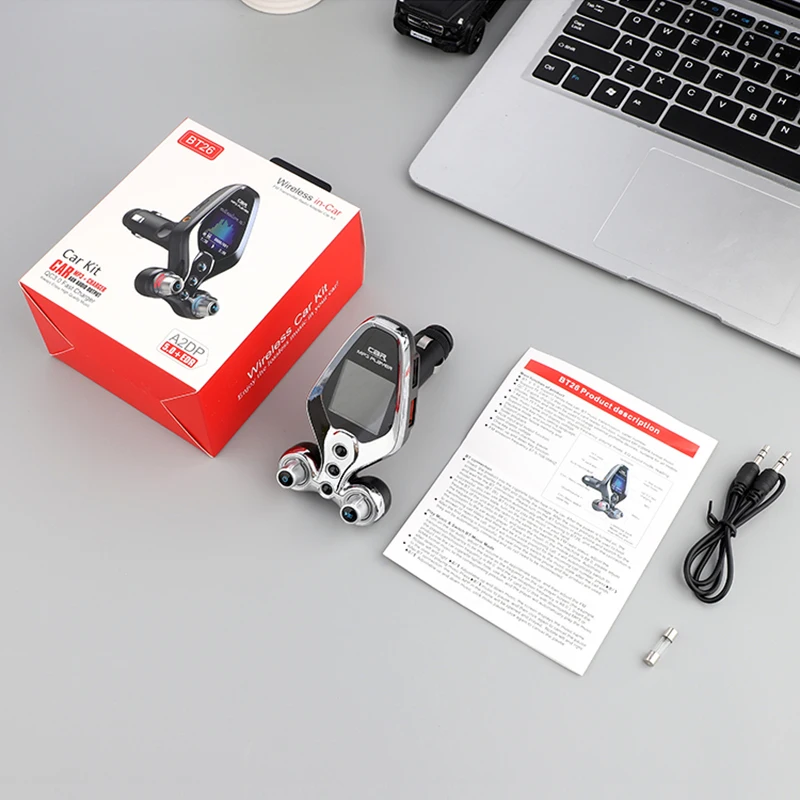 

Dual USB Charger Folder Player Handsfree Bluetooth 5.0 FM Transmitter One Key Power On/Off EQ Mode Car MP3 Music Player QC3.0