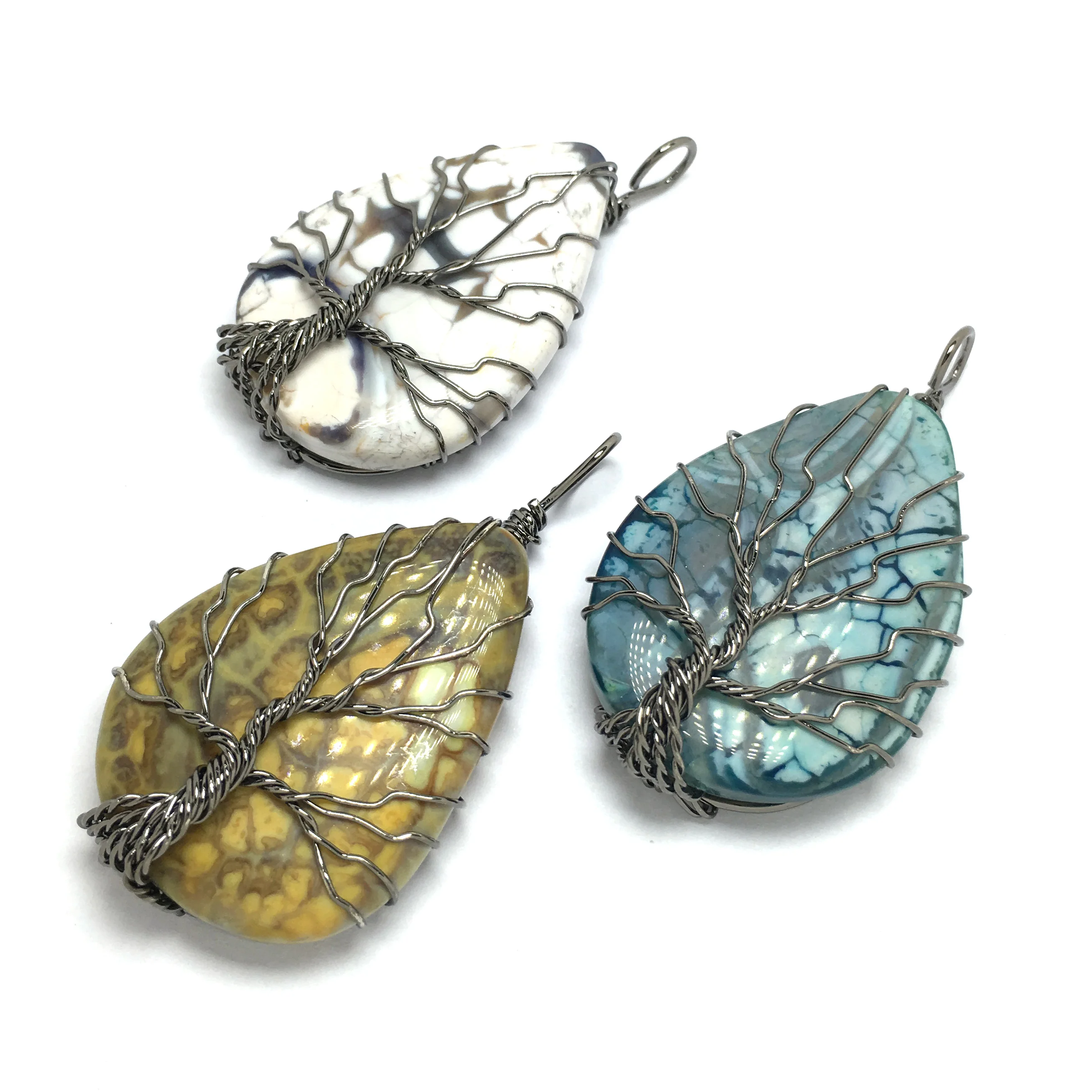 Натуральная каменная водная подвеска в форме капли цветная проволочная обертка