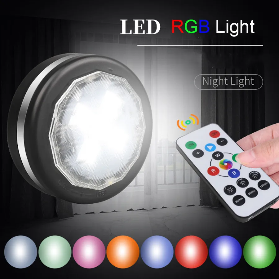 Lámpara de noche con control remoto y temporizador para el hogar, luz Led para armario, ambiente, alimentado por pilas AAA, Color RGB, 3 o 6 uds., novedad de 2021
