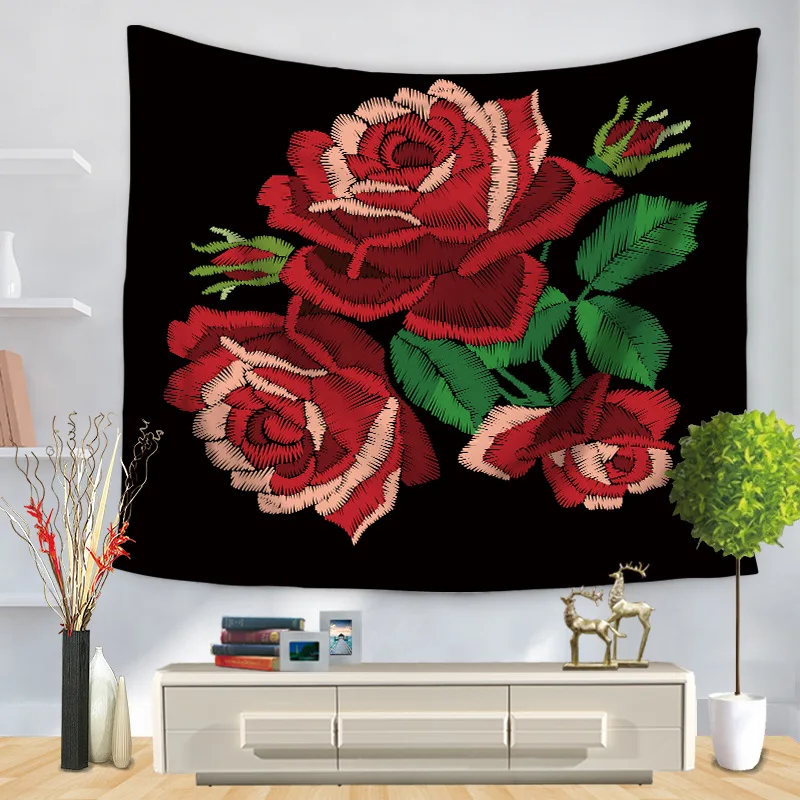 Гобелен Мандала хиппи в богемном стиле Настенная вышивка розы цветной