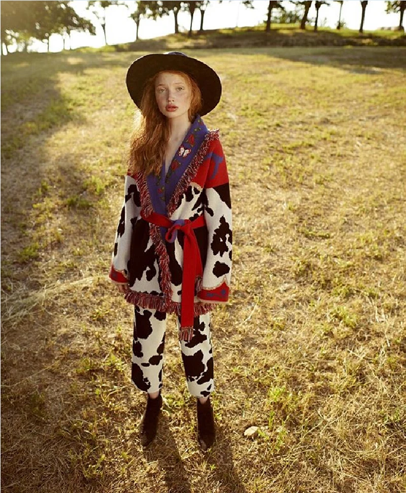 YAMDI кардиган с бахромой свитер для женщин гавайский мультфильм новый вышитый