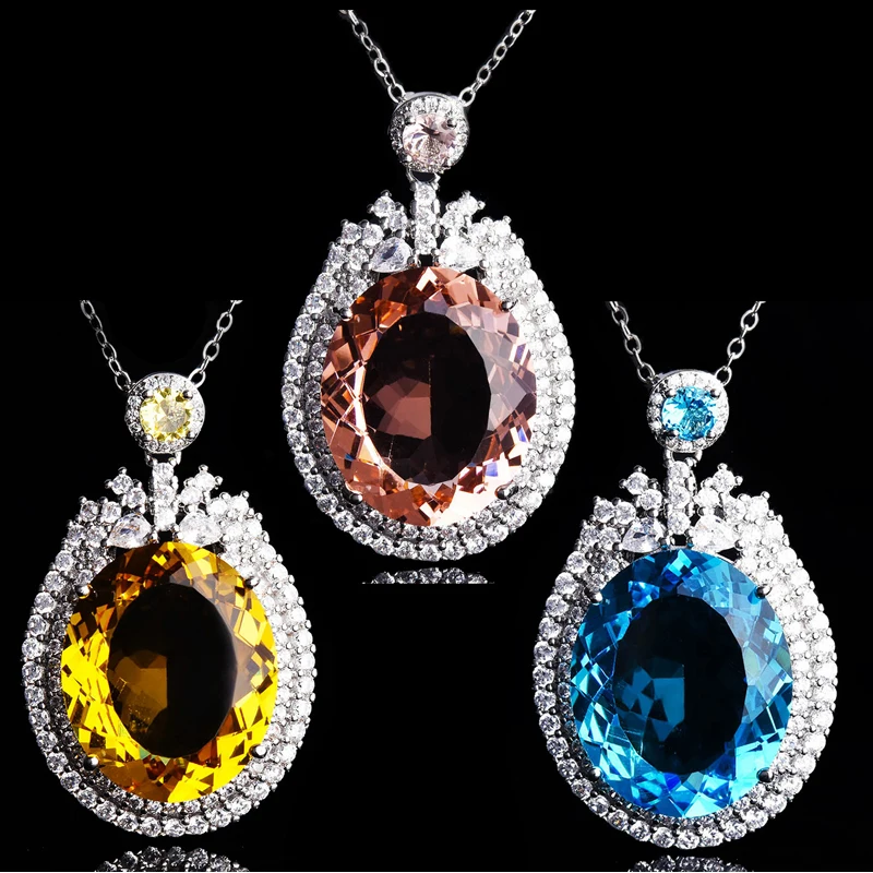 

Luxury S925 Jewelry Geometric Exaggeration Oval Zircon Pendant Necklace For Women Wedding Party High Grade Anniversary Choker