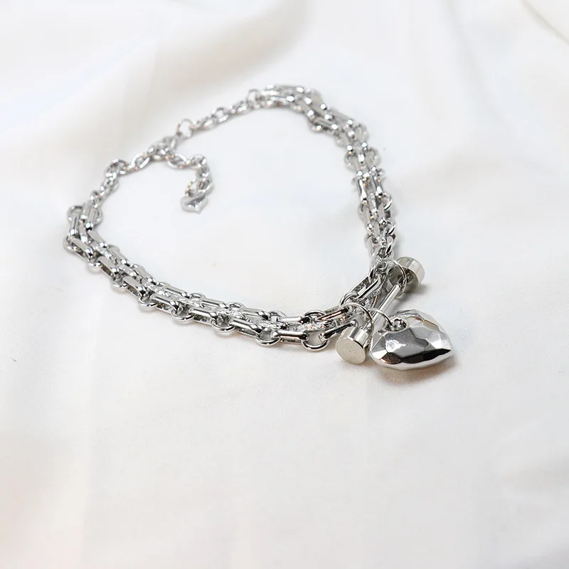 

HANGZHI 2020 New Irregular Geometric Punk Exaggerated Double Clavicle Chain Heart-shaped Necklaces For Women Party Jewelry