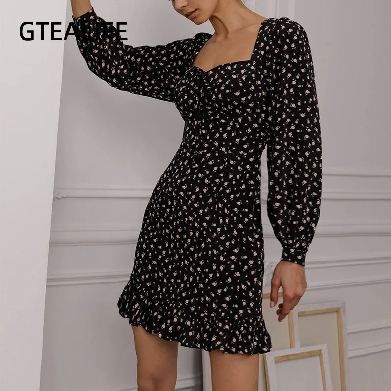 

Женское пляжное платье в стиле бохо GTEALIFE, элегантное платье с квадратным вырезом, высокой талией, цветочным принтом, рукавами-фонариками и о...