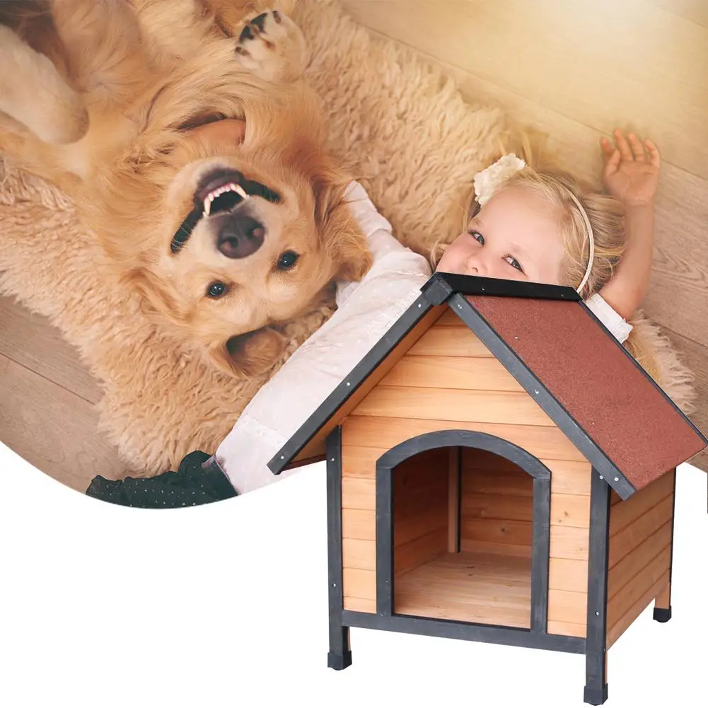 

Removable Wooden Dog House Pet Dogs Outdoor Waterproof Weatherproof Bed Shelter Puppy Kennel Nest with Adjustable Plastic Foot