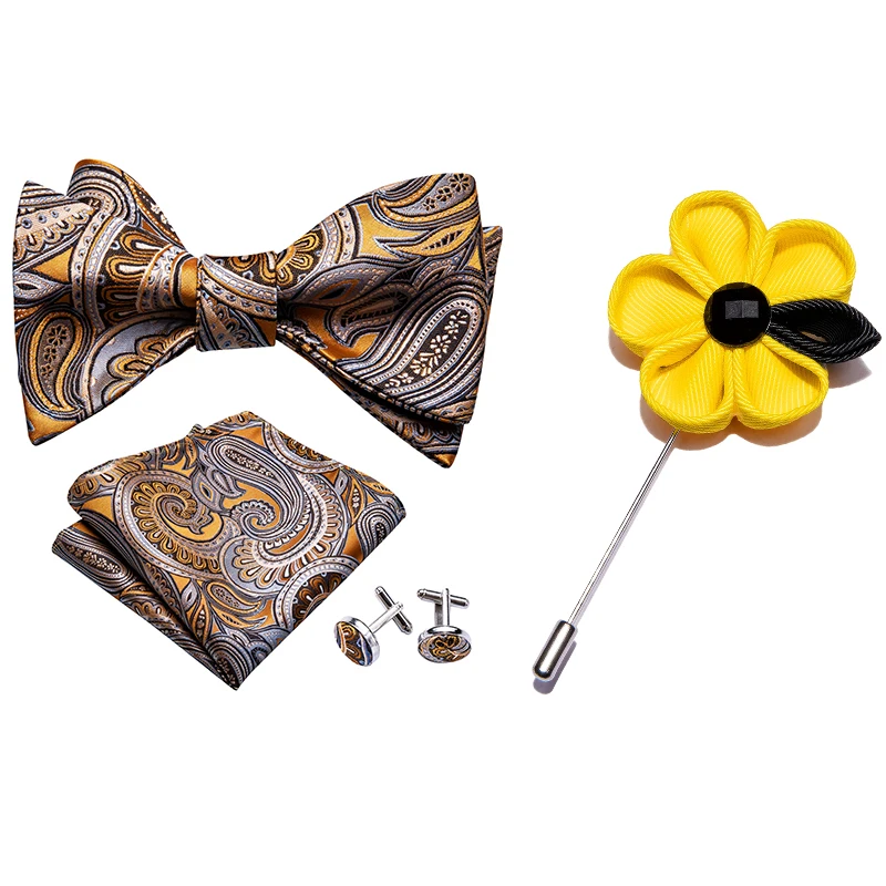 Желтый галстук-бабочка для мужчин самозавязывающийся бант набор из шелкового