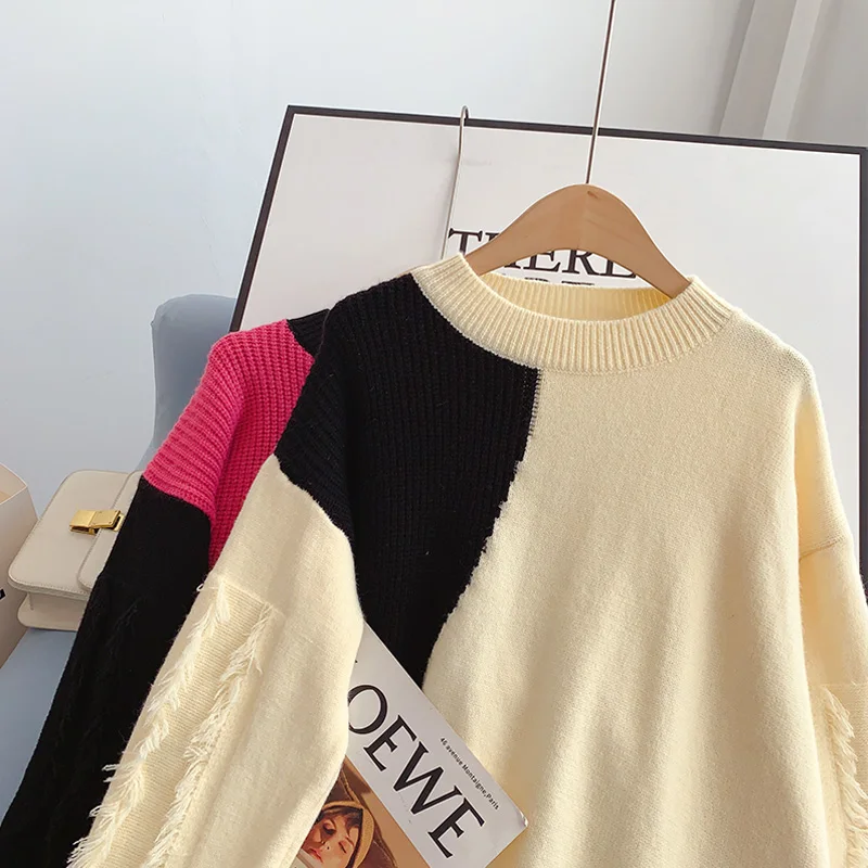 Корейский шикарный свитер Korobov с круглым вырезом и длинными рукавами винтажная