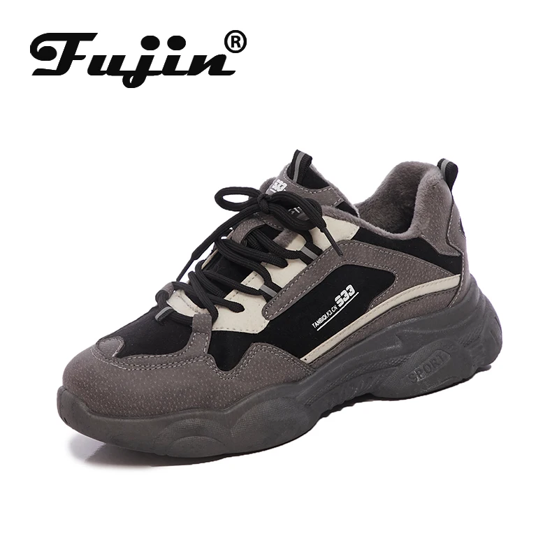 Fujin/зимние женские кроссовки на толстой подошве с перекрестной шнуровкой