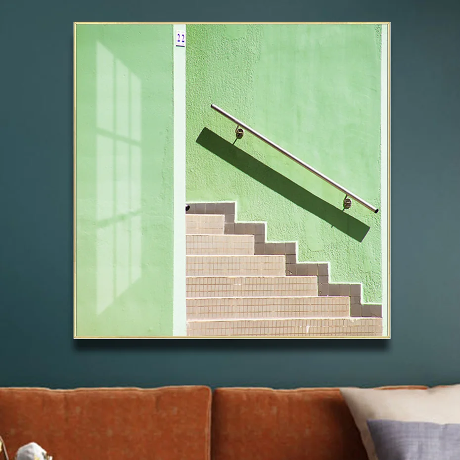Современные абстрактные лестницы зеленый постер печатные картины на холсте