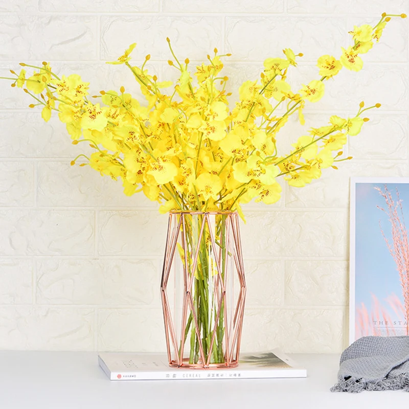 

Glass Vases Flower Vases Gold Glass Bottles Wrought Iron Crafts Decoration Geometric Shape Table Indoor Decor PLDI889