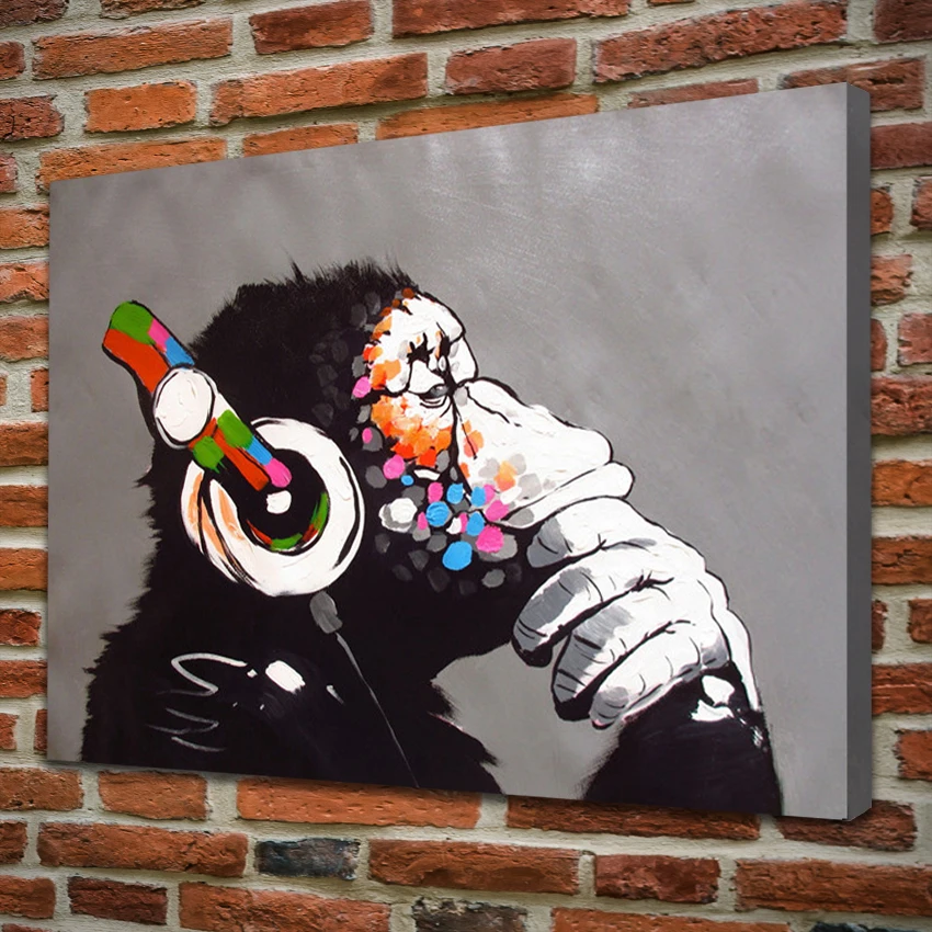 Большой размер поп арт DJ Обезьяна картина маслом Настенная Картина напечатанная