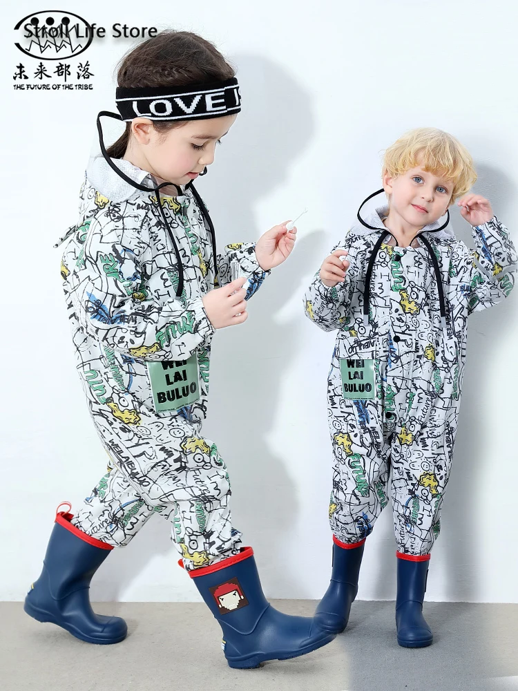 Длинный детский плащ водонепроницаемый костюм дождевик штаны одежда детские