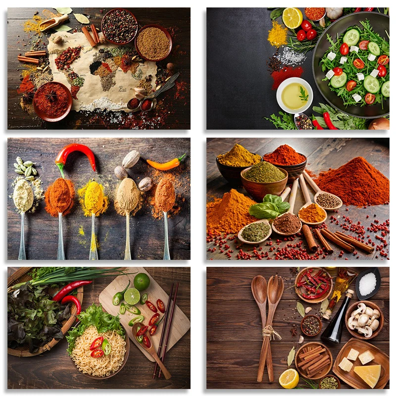 

Kitchen food ingredients canvas painting wall art colorful theme posters and pictures for kitchen decoration accessories