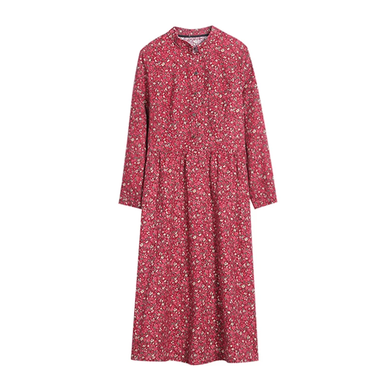 

Spring Autumn Vintage Loose Red Print Cotton and Linen Dress 2021 Classy Casual 3XL Plus Size Midi Dress Women Bodycon Vestidos