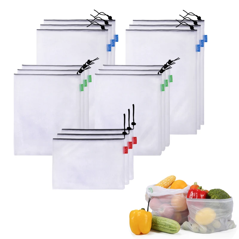 Сетчатый полиэфирный мешок для хранения на шнурке экологически чистый Овощной