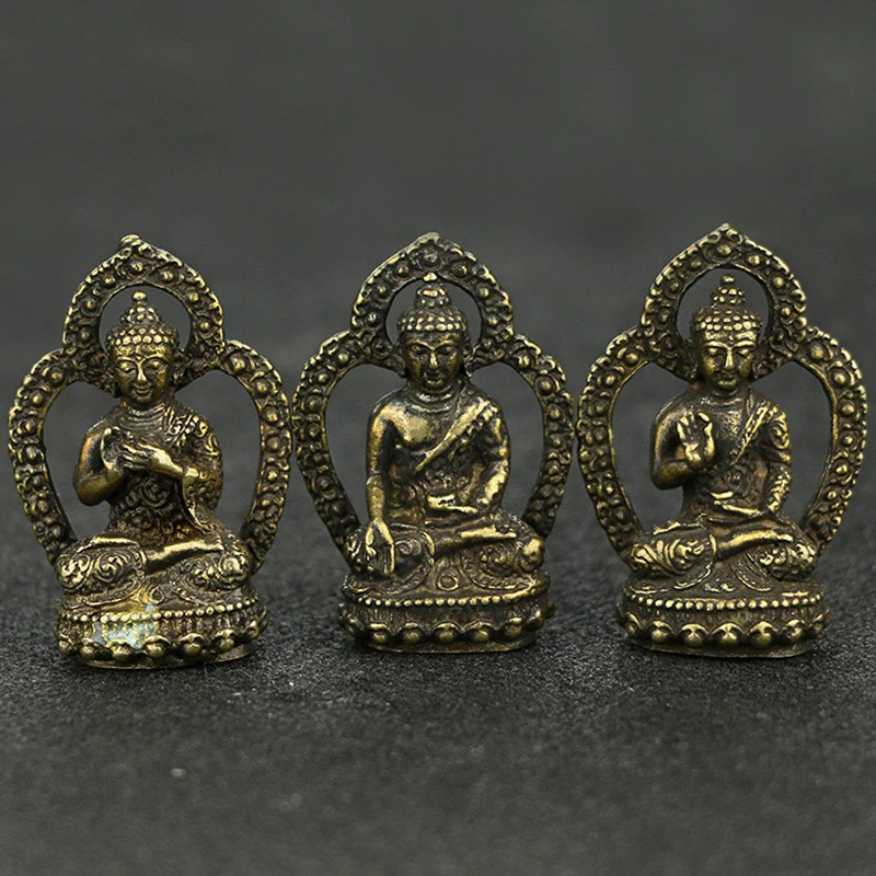 Мини-фигурки Будды из латуни в стиле ретро Западная троица медь буддизм фэн-шуй