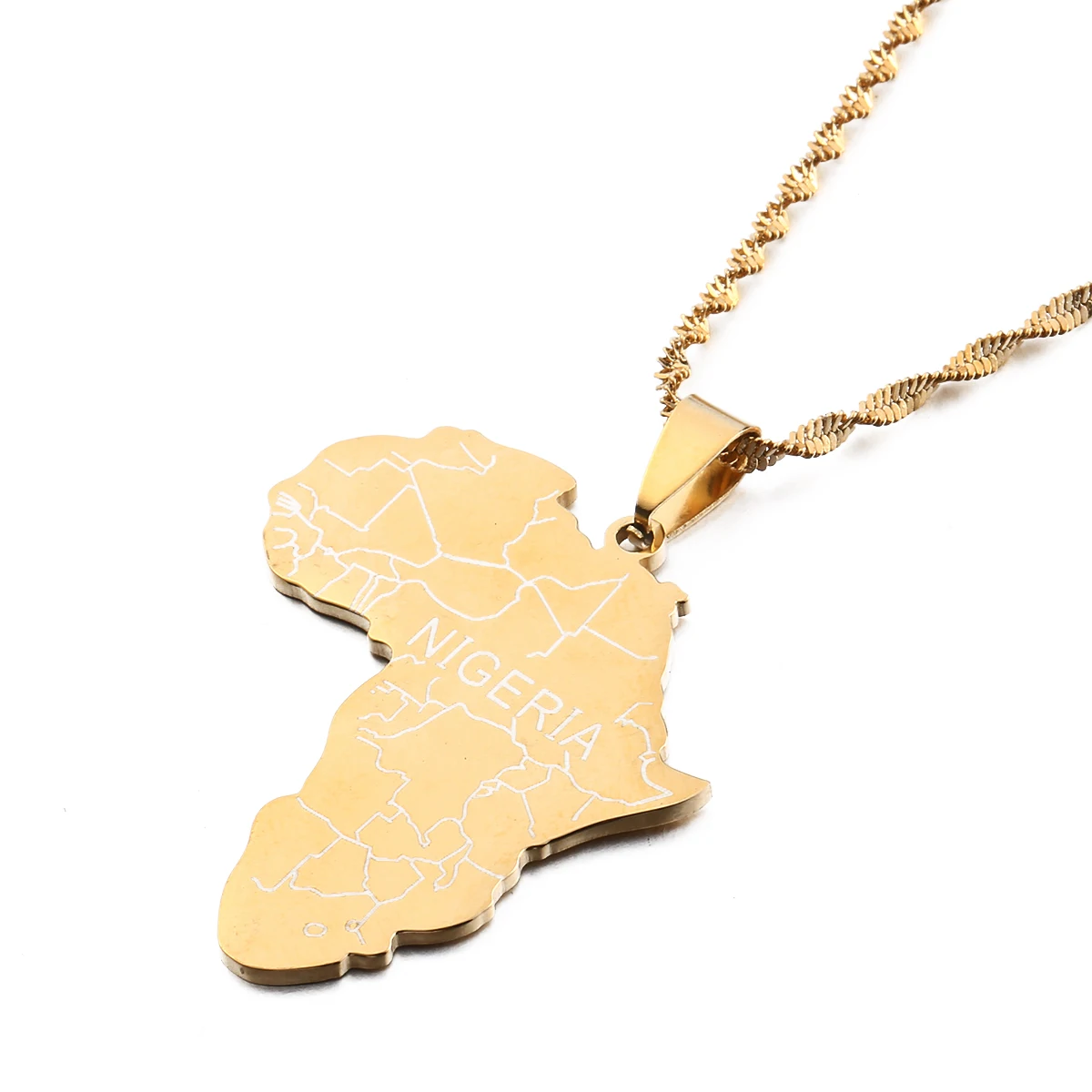 

Gold Unisex Jewelry Africa & Nigeria Map Pendant Necklaces African Stainless Steel National Day Anniversary Gifts