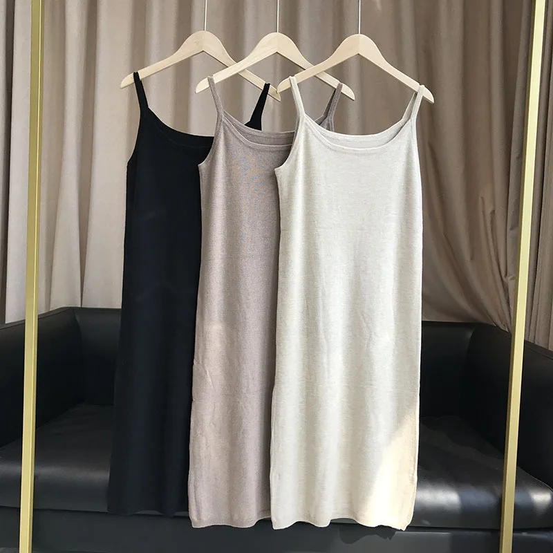 A Super Gentle Autumn Mini Dress with An Artifact Inside Soft Sheep Wool Knitted Sling Dress for Women