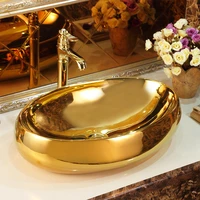 oval electroplating gold luxurious artistic european court style wash basin over the counter