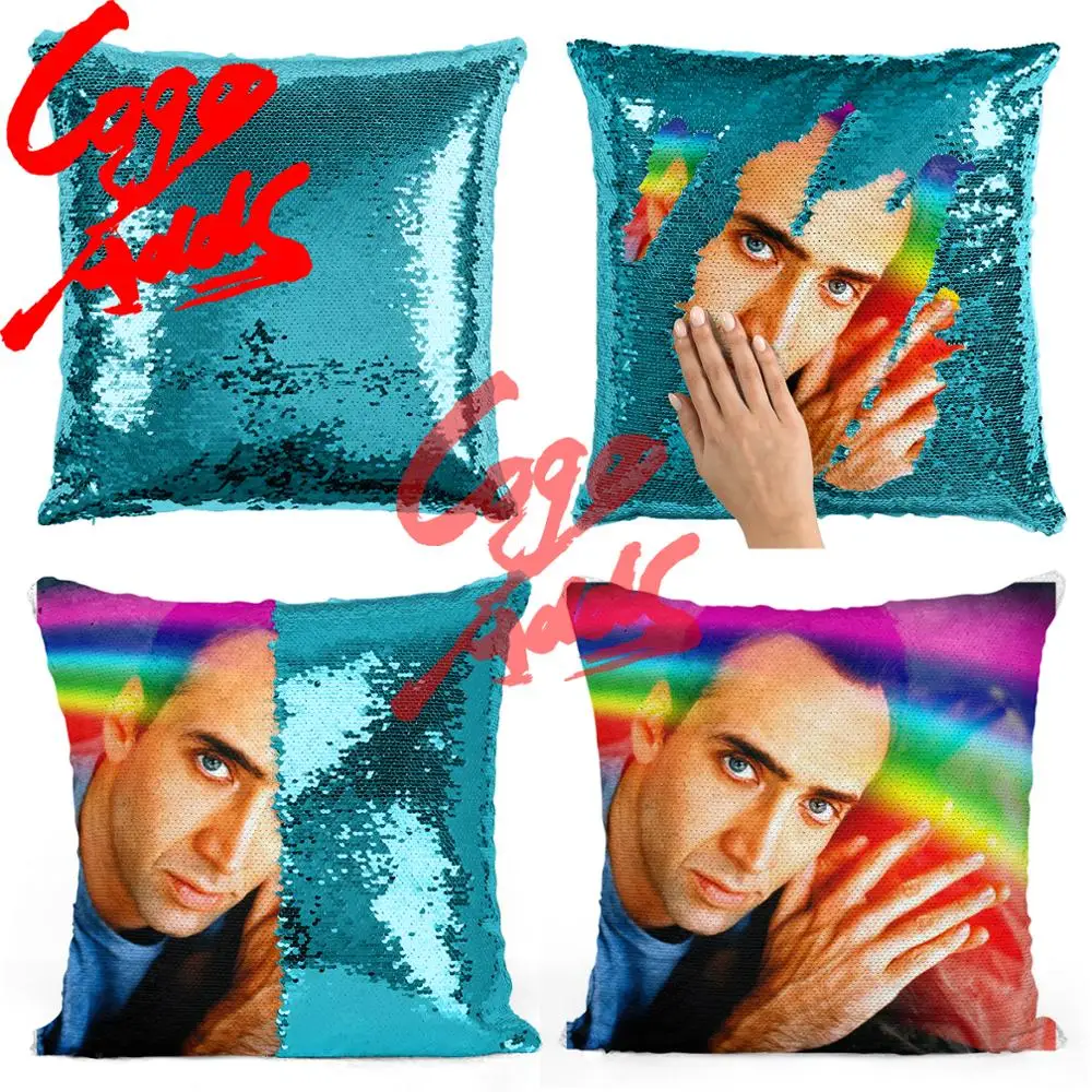 Подушка с радужными блестками Николаса Кейджа | Наволочка Двухцветная подушка