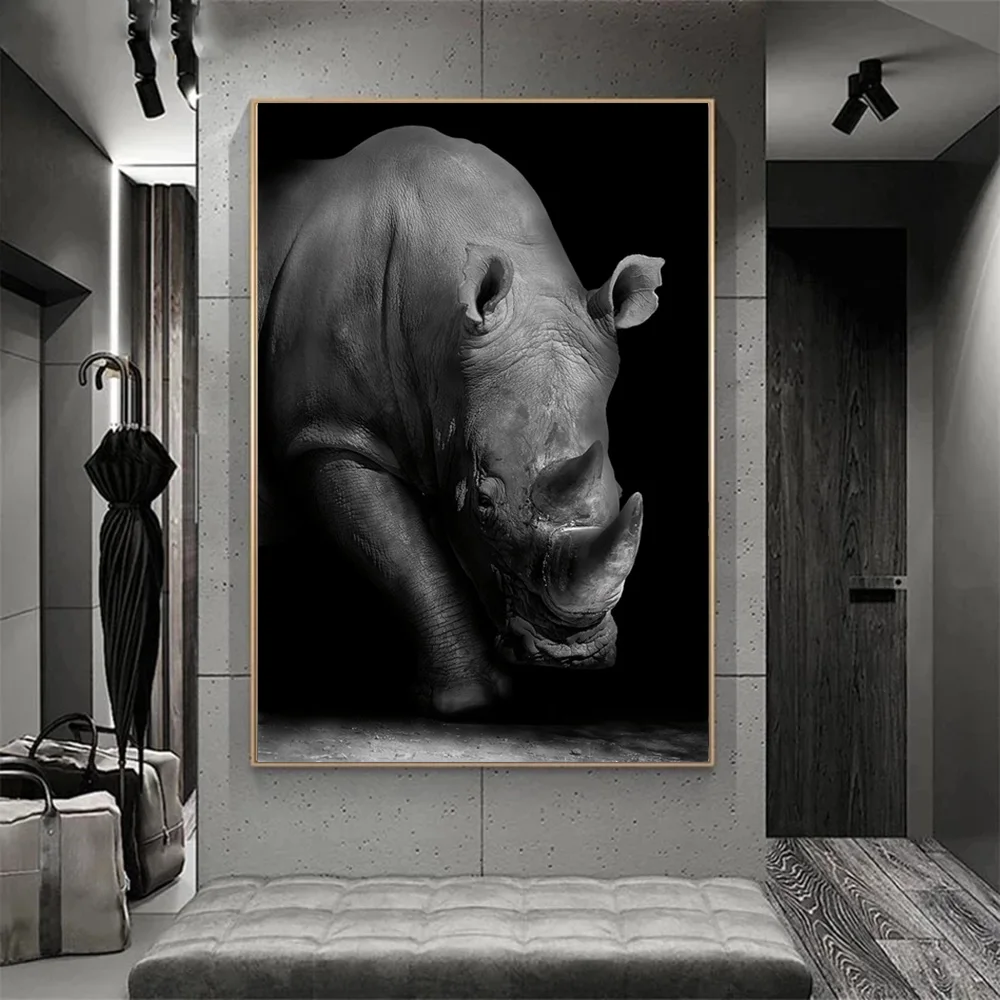 

Rhino Art Canvas Print Painting Wild Animals Wall Picture Nordic Black And White Living Room Home Decoration Posters Home Decor