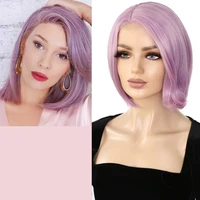 short purple bob lace wigs synthetic straight wigs for women blonde side part lace hairs for party daily use purple lace wig