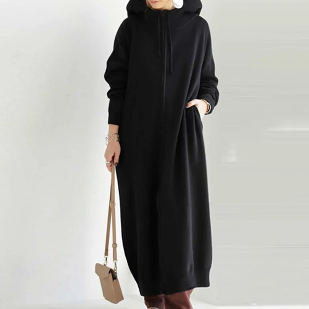 

2020 Fall Long Sweatshirt Coat Minimalism Japan Women Plain Zipper Hoodie Casual Loose Fashion Korean Zip Up Hoodies