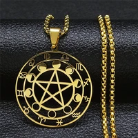 witchcraft divination pentagram moon stainless steel chain necklaces womenmen gold color necklace jewelry pendentifs n1194s02