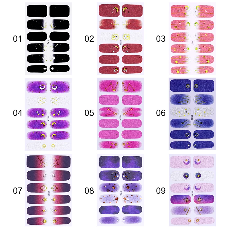 1 лист 3D ногтей Стикеры комбинированным узором золото Луна Звезды цветной лак для