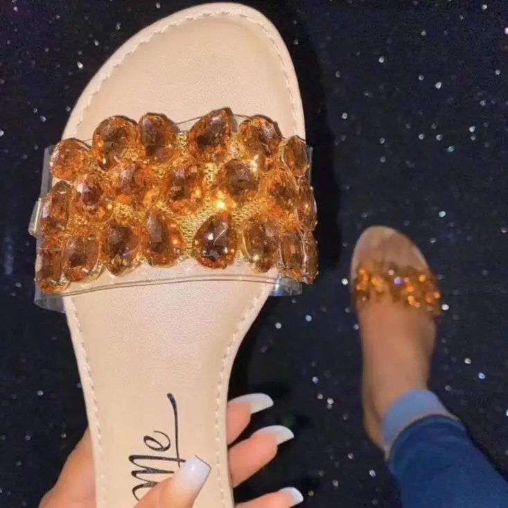

Candy-colored Women's Rhinestone Gemstone Slippers Outdoor Wild Casual Flat Non-slip Sandals Spring/summer New 2021 Flip Flop