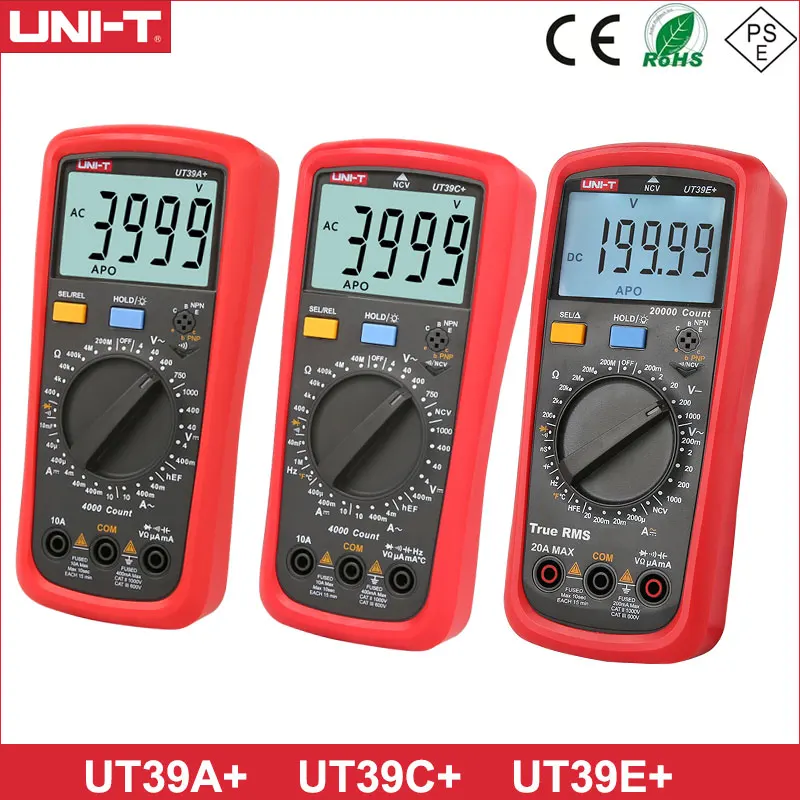 

UNI-T UT39A+ UT39C+ UT39E+ Digital Multimeter Auto Range With LCD Backlight Data Hold Multimetro tester