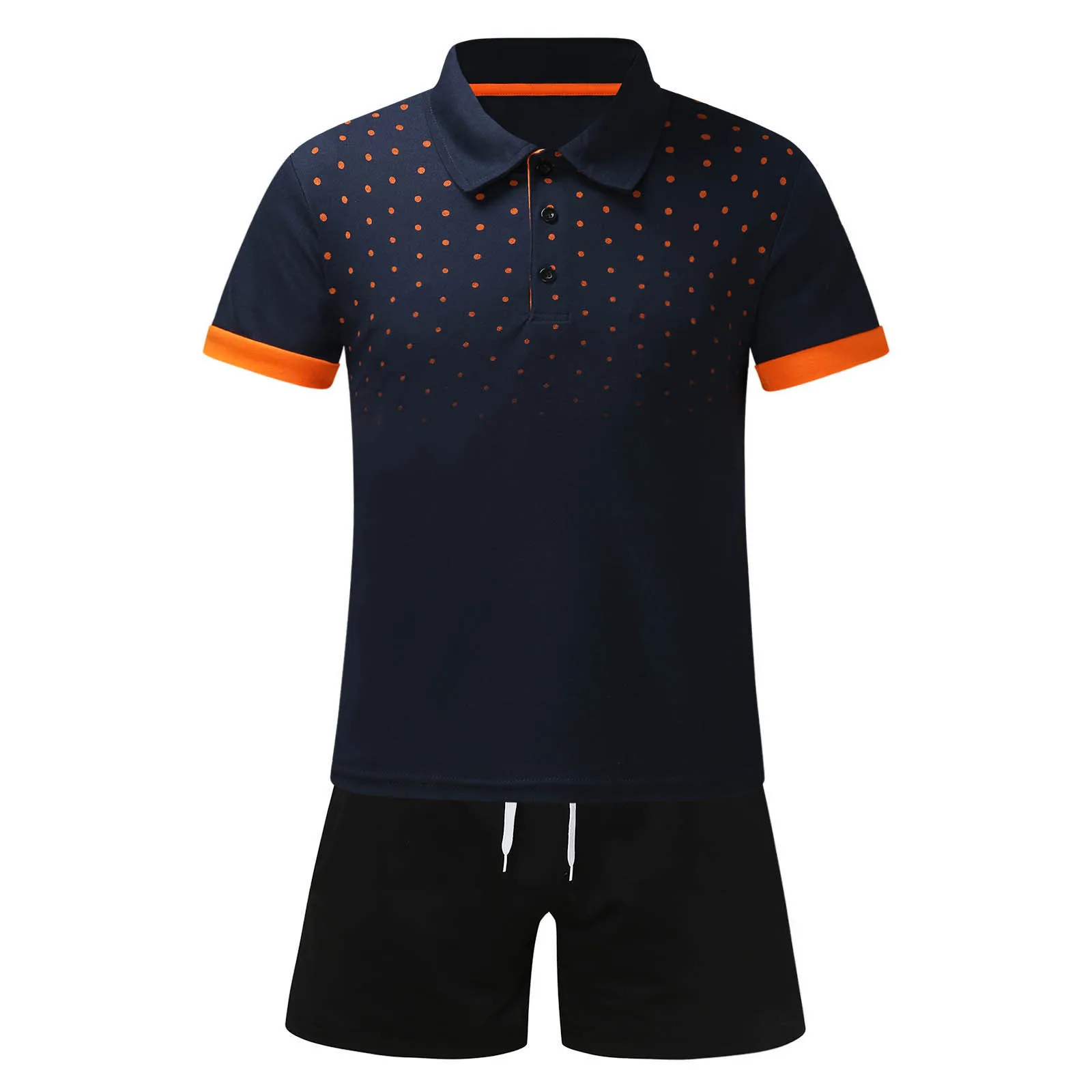 

New Dots Printing Mens Sets Summer Trendy Polo Shirts Drawstring Sweatshorts Leisure Beach Suits Comfortable Street Clothing A50