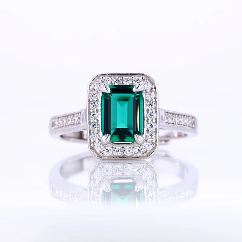 

925 Sterling Silver Wedding Ring hydrothermal emerald ring