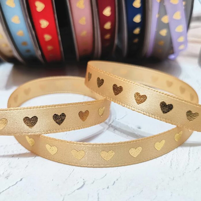 5 ярдов 1 см 11 цветов Горячее тиснение печать Сердце атласные ленты DIY Подарочная
