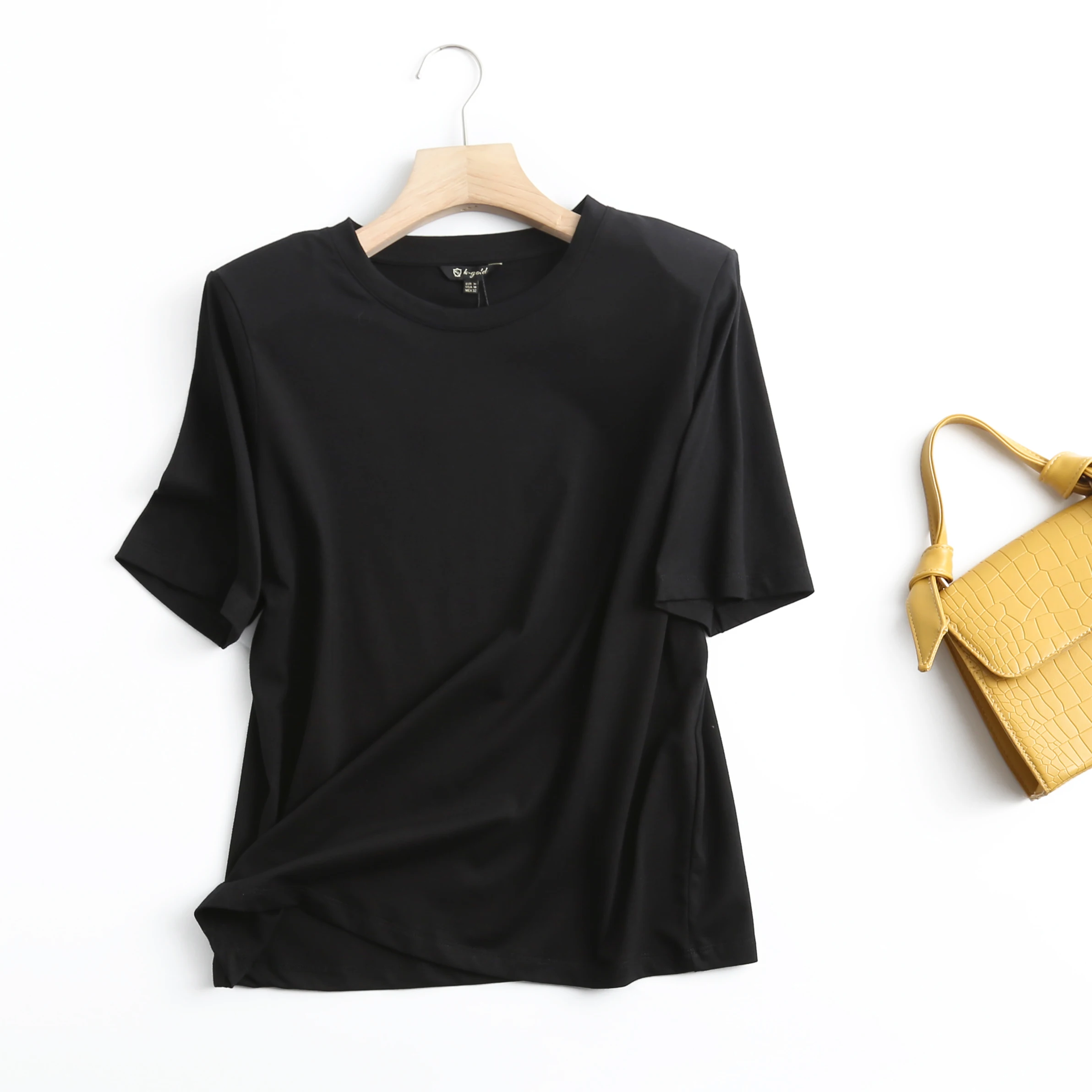 Maxdutti Camisetas Verano Mujer 2021 England Style Fashion Muliticolor Cotton O-neck Simple Shoulder Pads Summer T Shirt Women | Женская