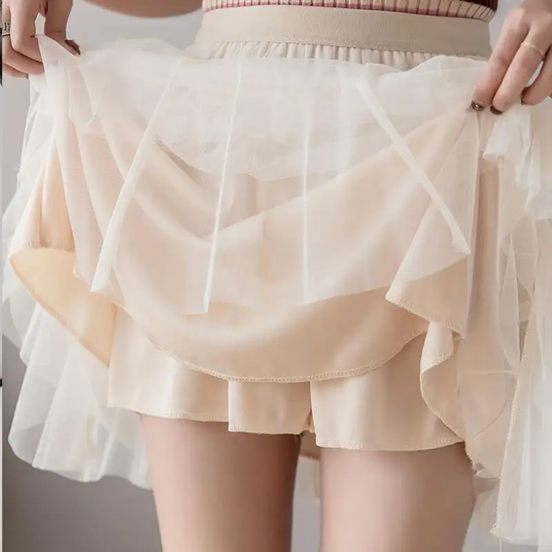 Мини юбка TingYiLi женская из фатина черная бежевая серая кофейная розовая короткая