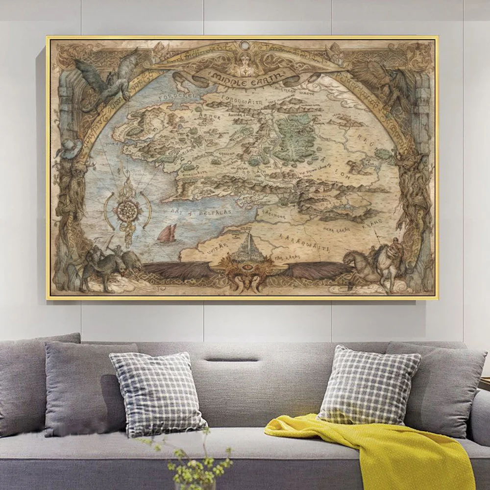 

The Middle-Earth Lord Rings Classic Movie Vintage Map Canvas Art Poster And Prints Wall Painting Decor For Living Room Cuadros