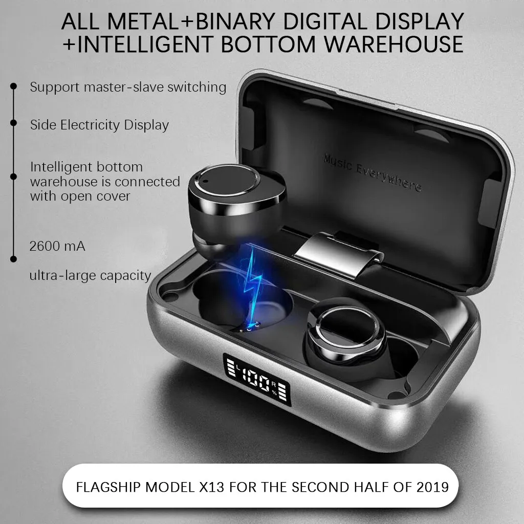 Беспроводные наушники Mosunx Bluetooth 5.0 TWS X13 BT Спортивные водонепроницаемые с мобильной зарядкой Smart In-Ear 2600 mAh.