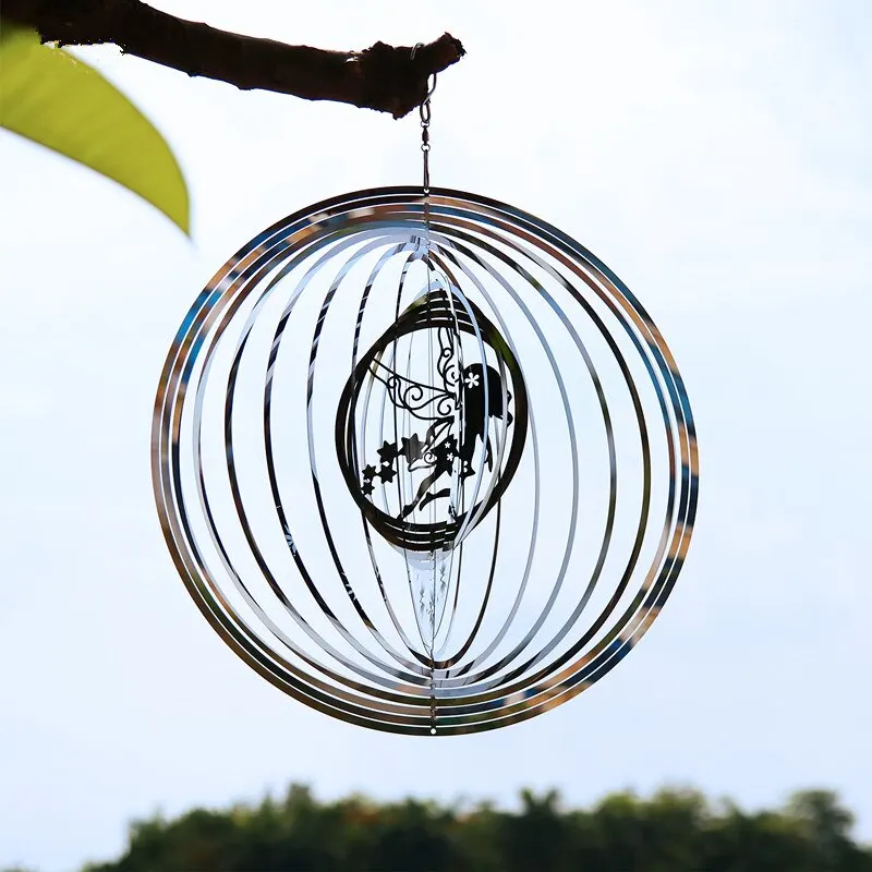 Adornos de campanas de viento giratorias, colgante de acero inoxidable, elfos de mariposa voladores para exteriores, decoraci&oacute;n de jard&iacute;n y hogar-1