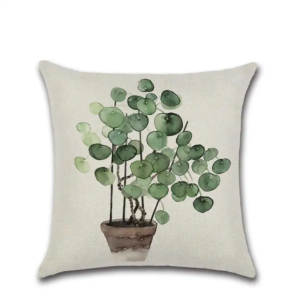 

New Tropical Plants Palm Leaf Green Leaves Cushion Cover Decorative Beige Ins Style Linen Pillow Case 45*45cm