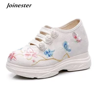 women floral embroidery sneakers mid heel button casual shoes woman runway shoes ladies autumn travel shoe chinese style sneaker