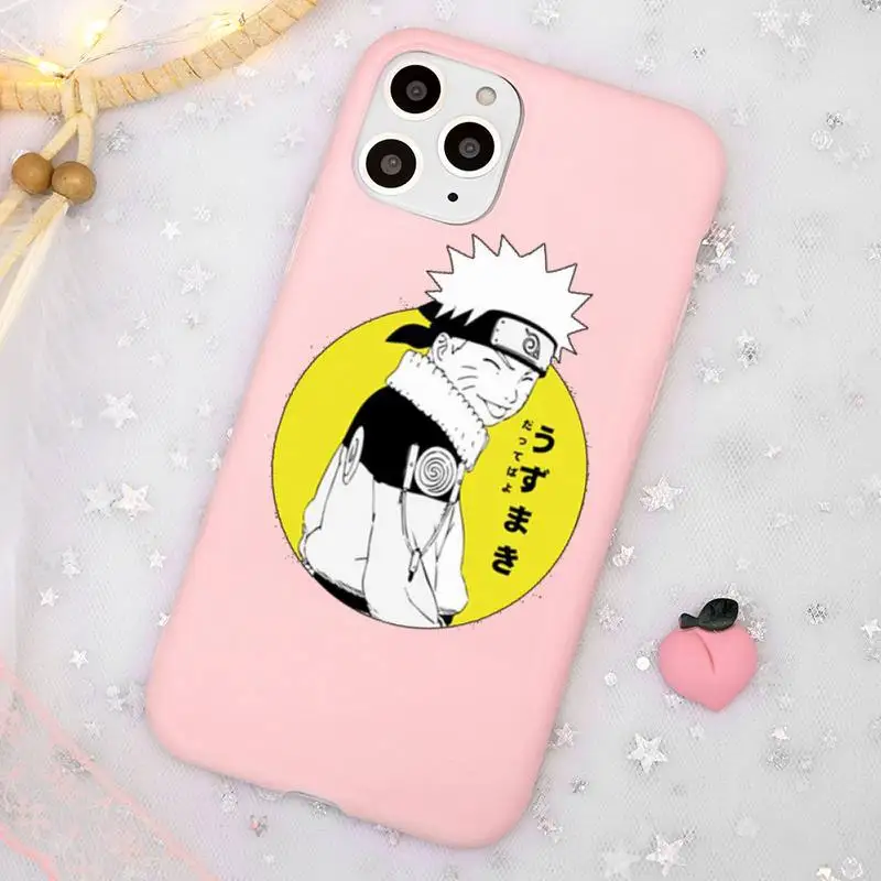 

Cute Japan Anime Naruto kakashi Phone Case Candy Color Pink for iPhone 11 pro XS MAX 8 7 6 6S Plus X 5S SE 2020 XR